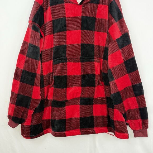 Huggle Hoodie Fleece Sherpa Wearable Blanket Buffalo Plaid One Size Fits All - Picture 7 of 14